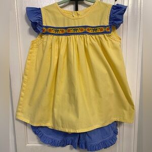 PBJ Yellow and Blue Gingham Halloween Shorts Set